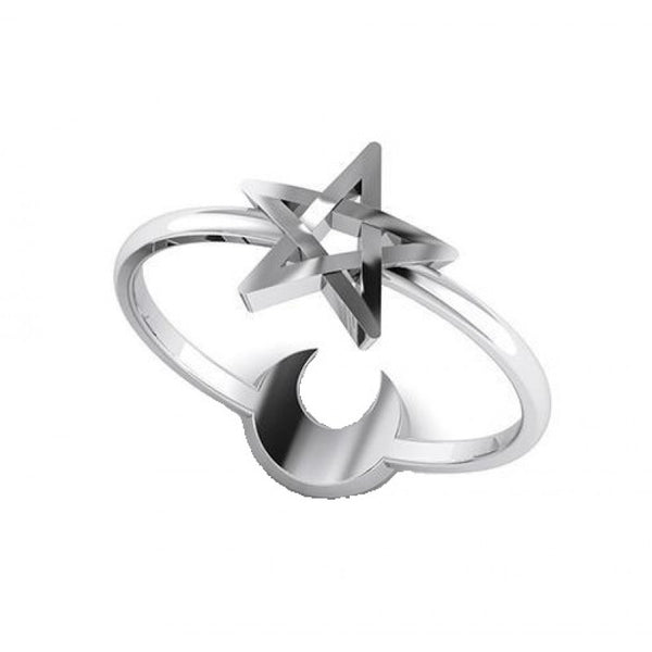 Moon & Star Flip Ring - Sterling Silver